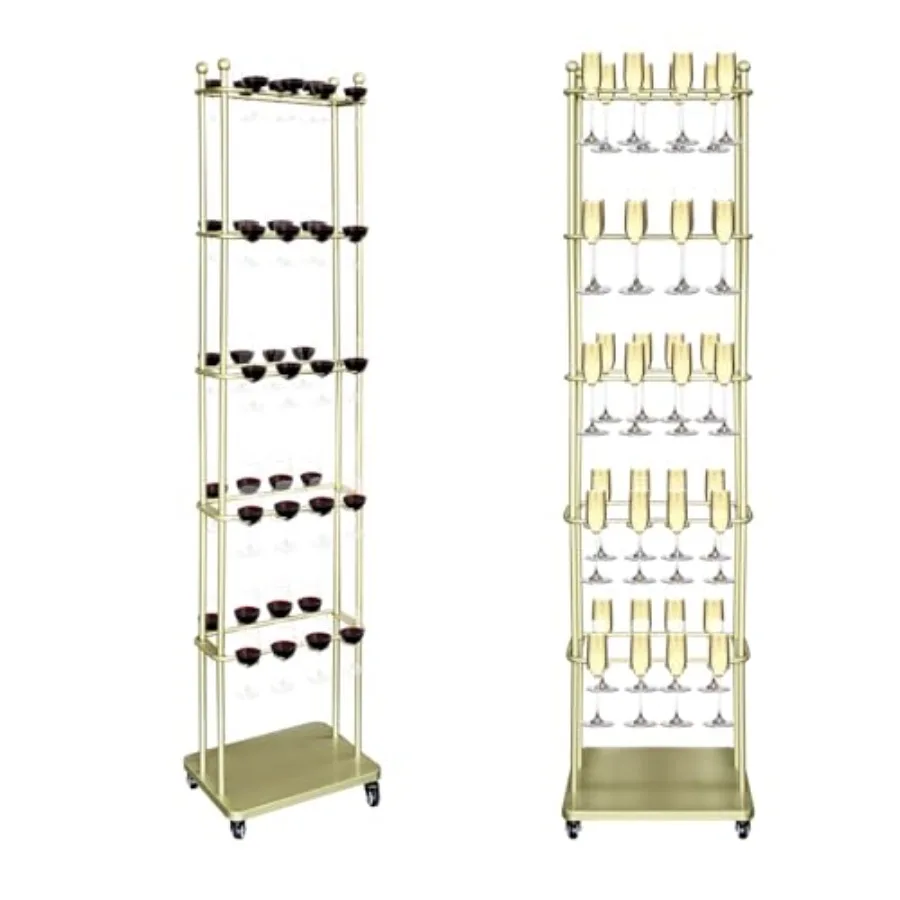 

Champagne Wall Holder: 40 Glasses Wine Rack for Party or Bar, Metal Champagne Tower Stand with Storage Shelf, Display Cabinet f