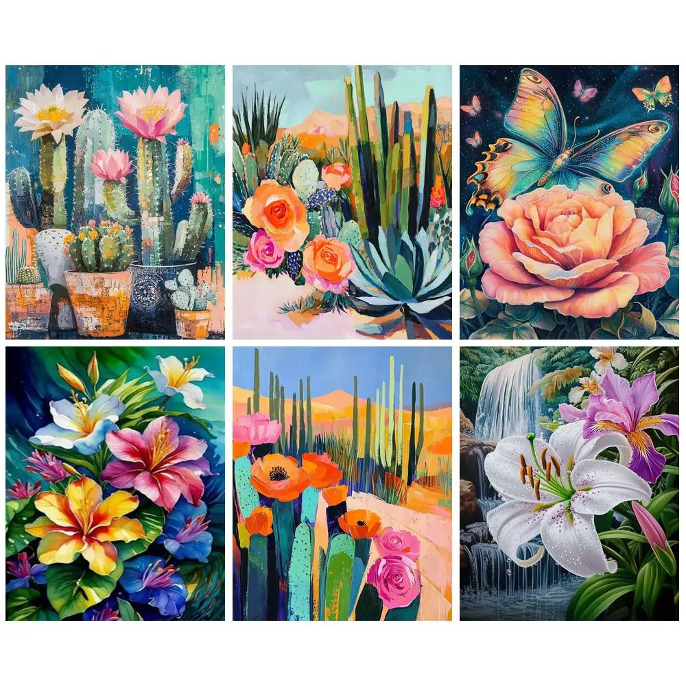 

GATYZTORY Painting By Number Cactus DIY Frame Coloring By Numbers Acrylic Paints Set Wall Art Picture On Canvas Home Decoration