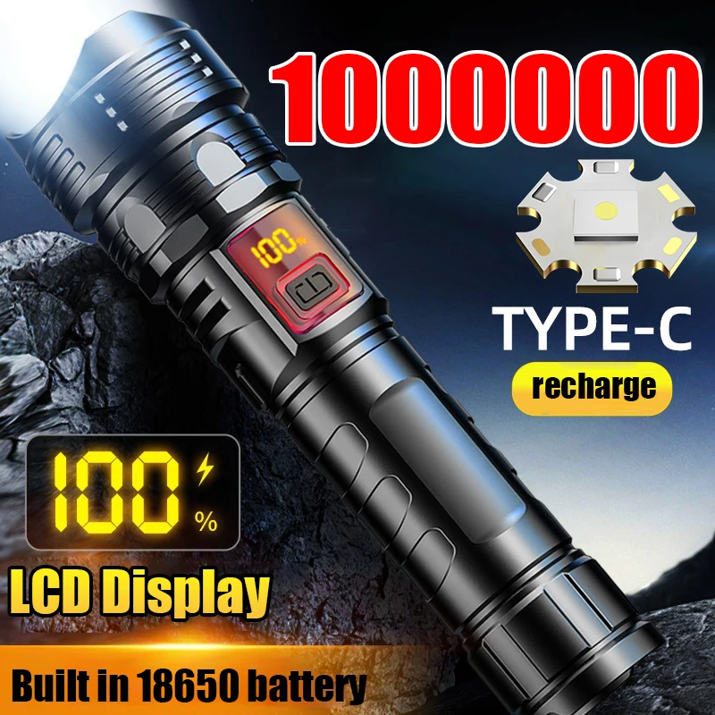 Portable High Power Rechargeable LED Flashlight Strong Tactical Lantern Outdoor Zoomable Torch Lamp For Emergency Hand Light