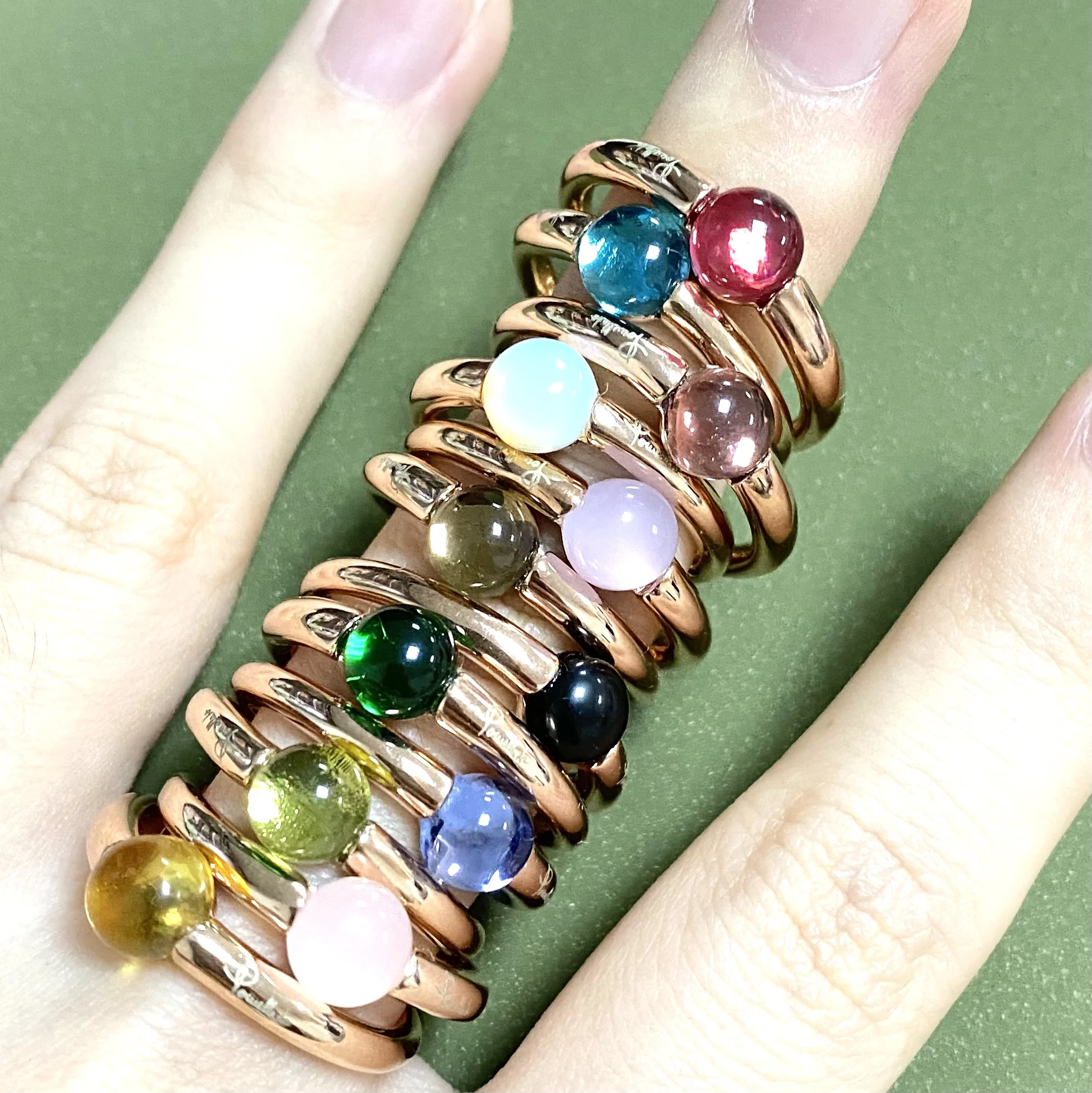Ring 23 Colors Simple Round Candy Style Ring Gold Plated Natural Crystal Ring For Women Candy Ring Birthday Gift