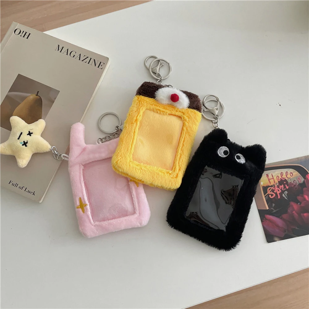 Plush Card Cover Star Chasing Pendant Cartoon Protector Case Animal Shape Cute Photo Card Holder Sweet ID Credit Case Keychain