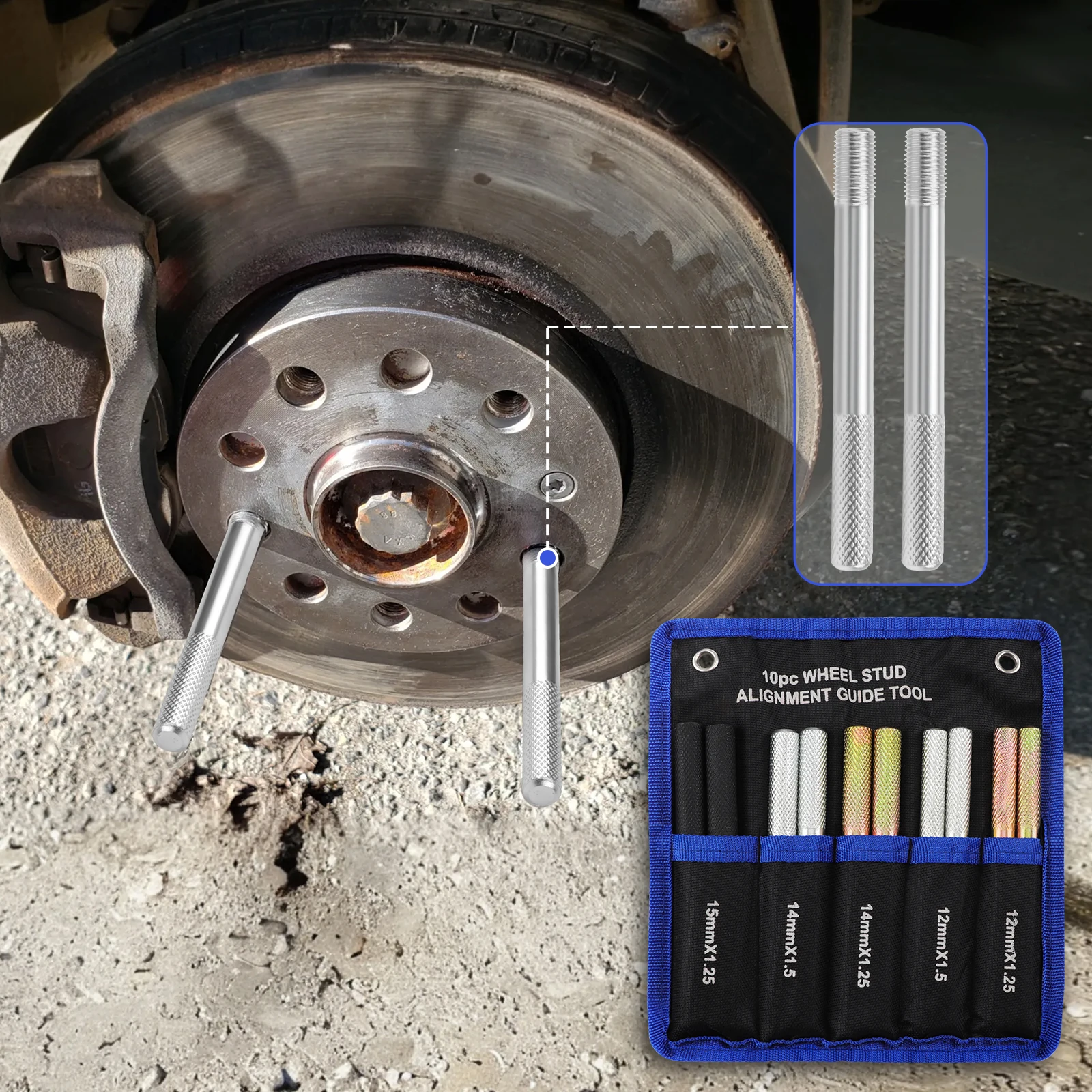 Wheel Hanger Alignment Pin Tight Grip Knurled End Wheel Fixing High Strength Universal Fit Metal for Vehicles view 6
