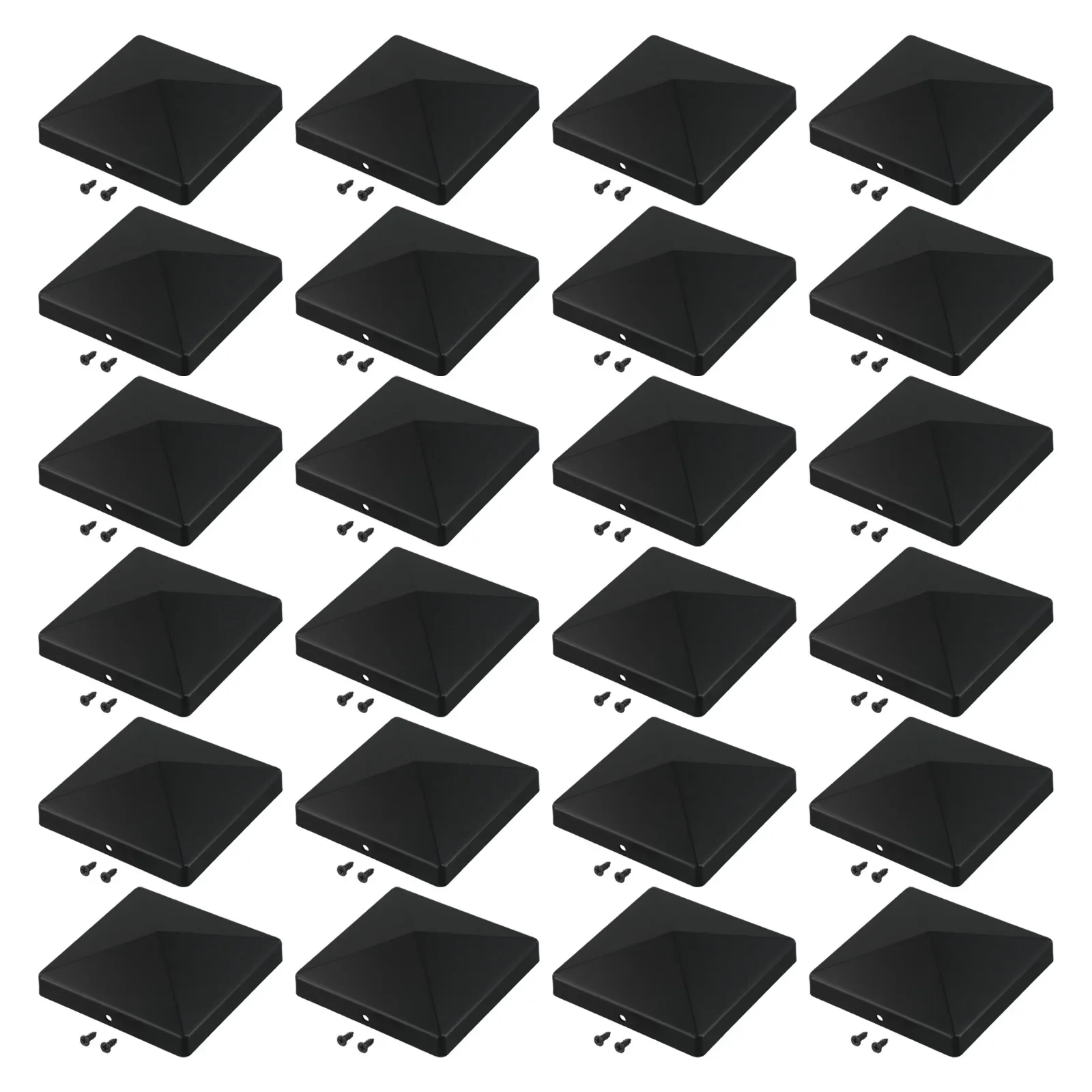 4x4 Fence Post Cap Black Plastic, Pyramid Design Pre-Drilled, Weather Resistant UV Fade Proof, Easy Install