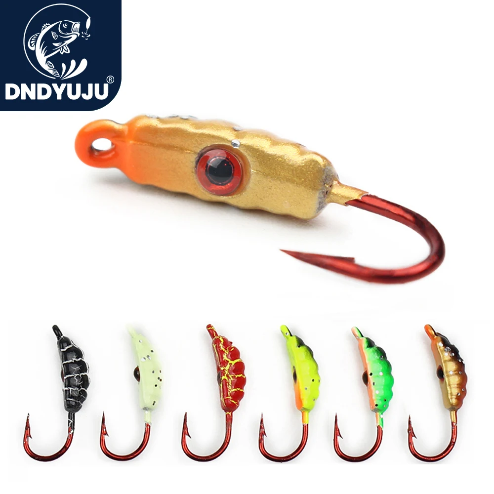 DNDYUJU HOT 4Pcs/lot 23mm/1.5g Ice Fishing Lure Maggot Worm The New Metal Bait Ice Jig 6 Color Mini Lead Winter Fishing Hook