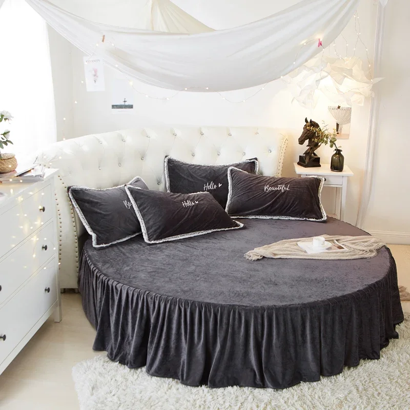 Koraalfluwelen rond bed, eenvoudige kleur fluwelen rond laken, diameter 200 cm-220 cm, flanellen laken zonder kussensloop, winter