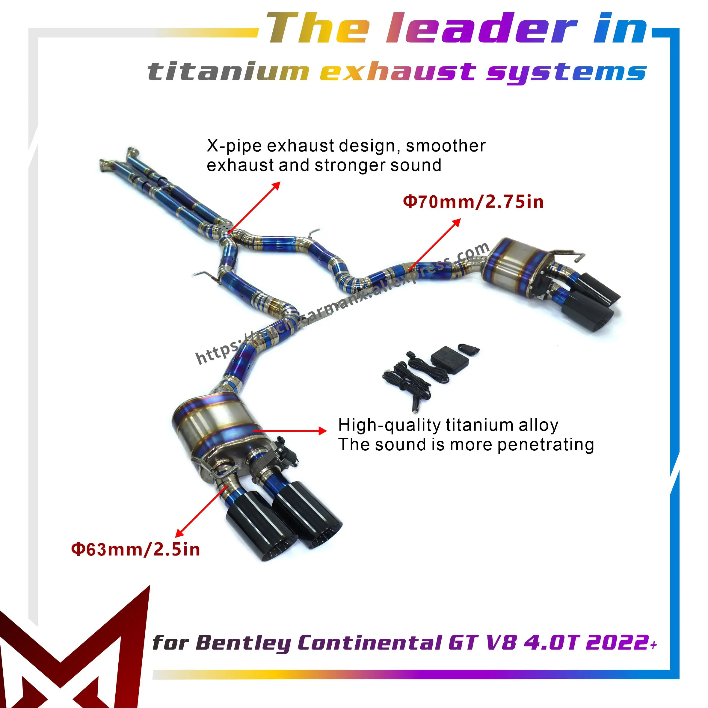 

MANX Exhaust system for Bentley Continental GT V8 4.0T 2022+ Catback Exact Fit Ti Electronic valves X-pipe exhaust design