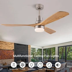 Ventilatore da soffitto moderno con luce e telecomando motore cc reversibile silenzioso a 6 velocità ventilatore da interno in legno a 3 pale