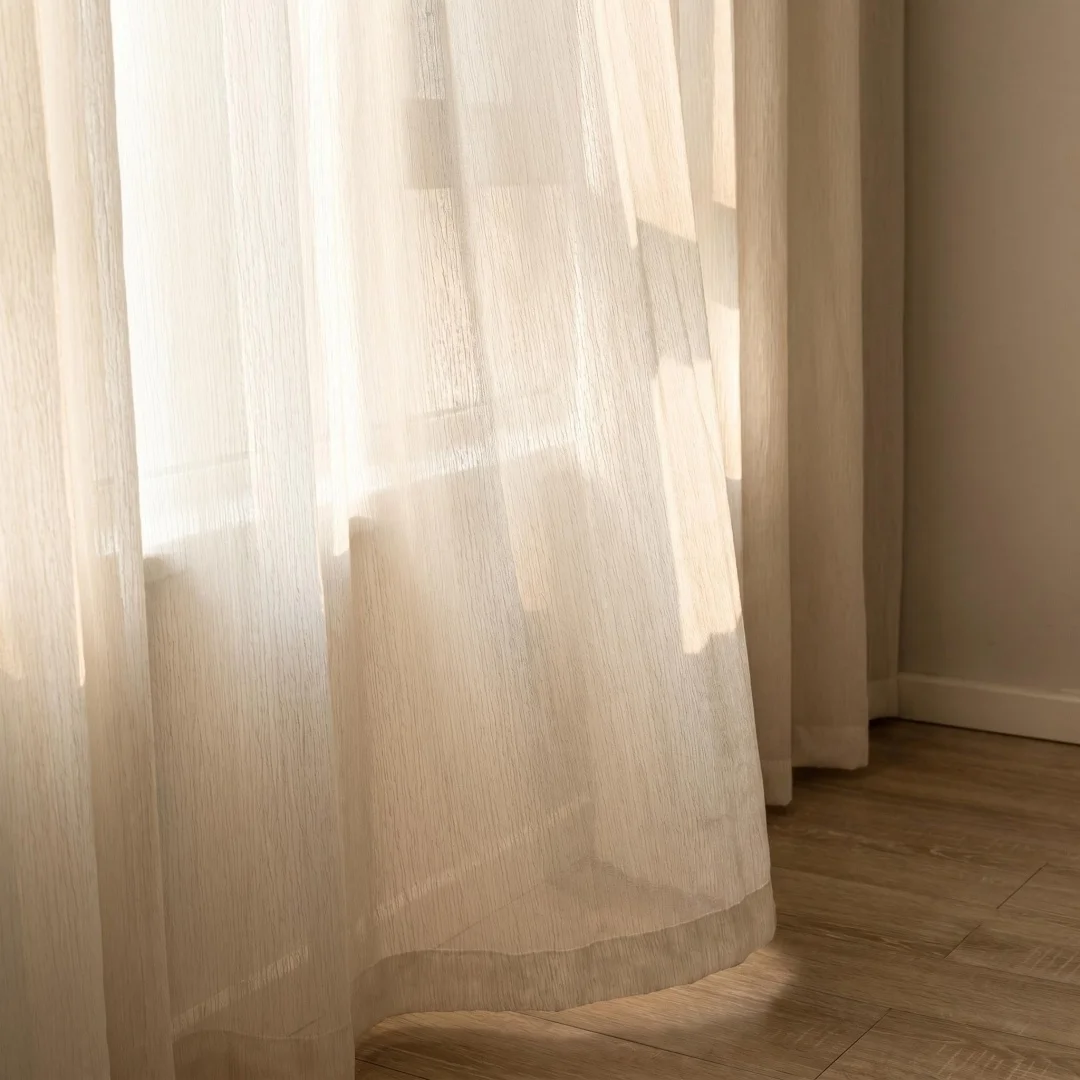 Korean minimalist black wavy lace gauze curtain texture wrinkle white window gauze curtain for living room and bedroom.