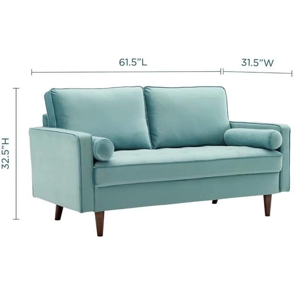مقعد Loveseat مخملي حديث باللون الأخضر النعناعي مع لمسات الجوز - أثاث غرفة معيشة مريح وأنيق