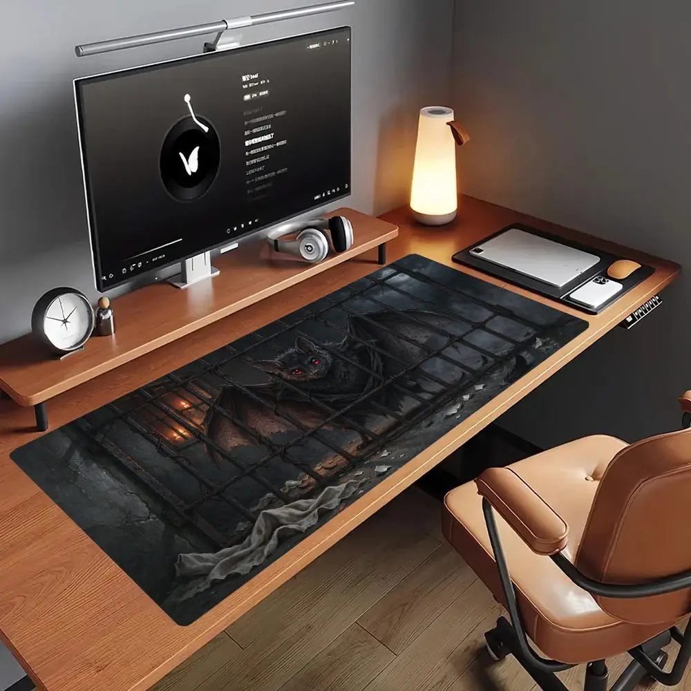 Iron Prison Caged Evil Bat Gaming Mouse Pad Soft Cloth Surface Non Slip Rubber Base Large Size For Gothic Bedroom Decor
