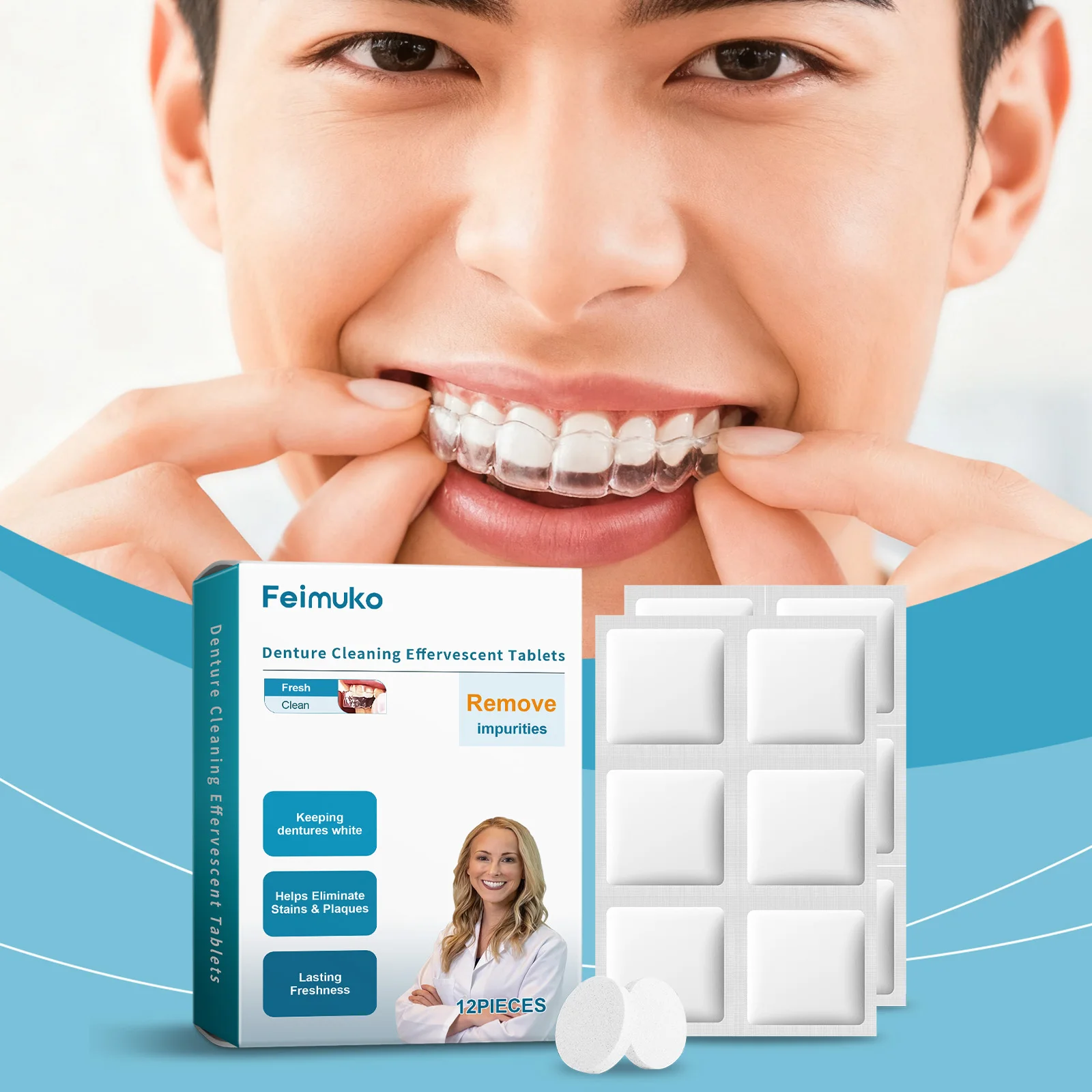 

Таблетки для чистки зубных протезов: бережная глубокая очистка, длительная свежесть и удобство для путешествий, подходят для всех типов зубных протезов.