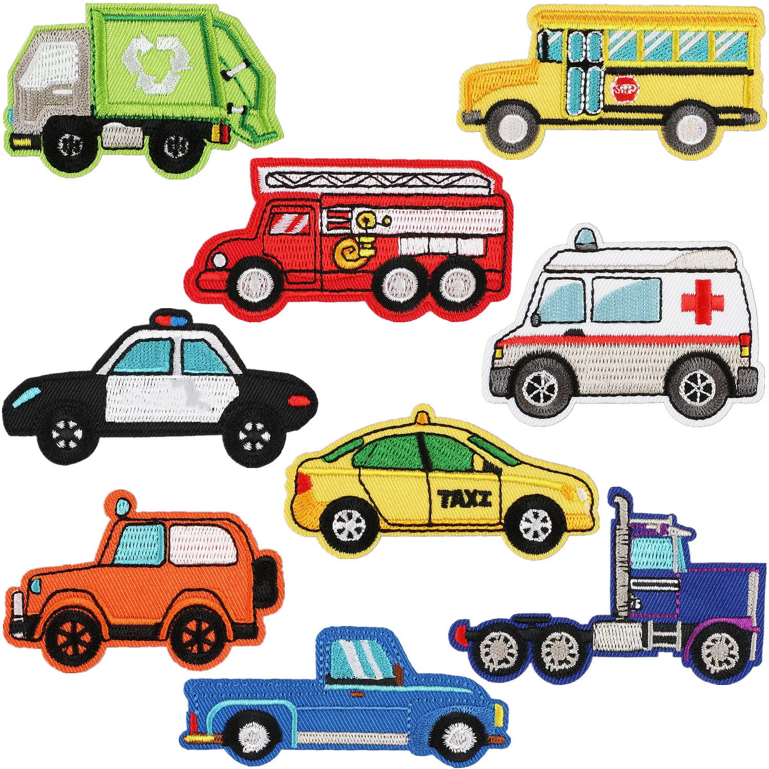 1 pc Iron On Taxi ambulanza Bus Car Fire Engine Sanitation truck Stickers Cartoon Pacthes fai da te cucito vestiti Badge Appliques