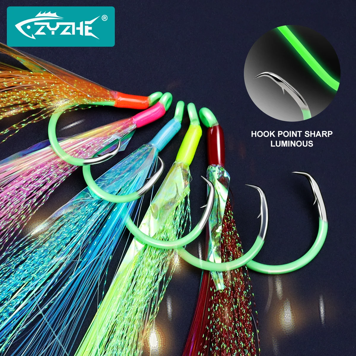 ZYZHE 2pcs Circle Hooks With Silk 6/0# 7/0# 8/0# 9/0# 10/0# Fishing Rigs Assist Hooks Pre-dressed Hooks Combine UV Flash