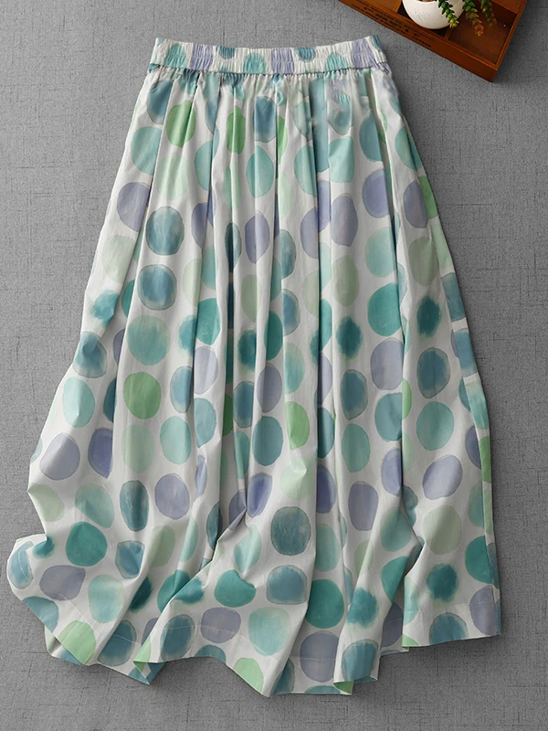 

Spring Summer 2026 Polka Dot Print Versatile A-Line Midi Skirt plus Size Women's Elastic Waist Slimming Age-Defying Skirt