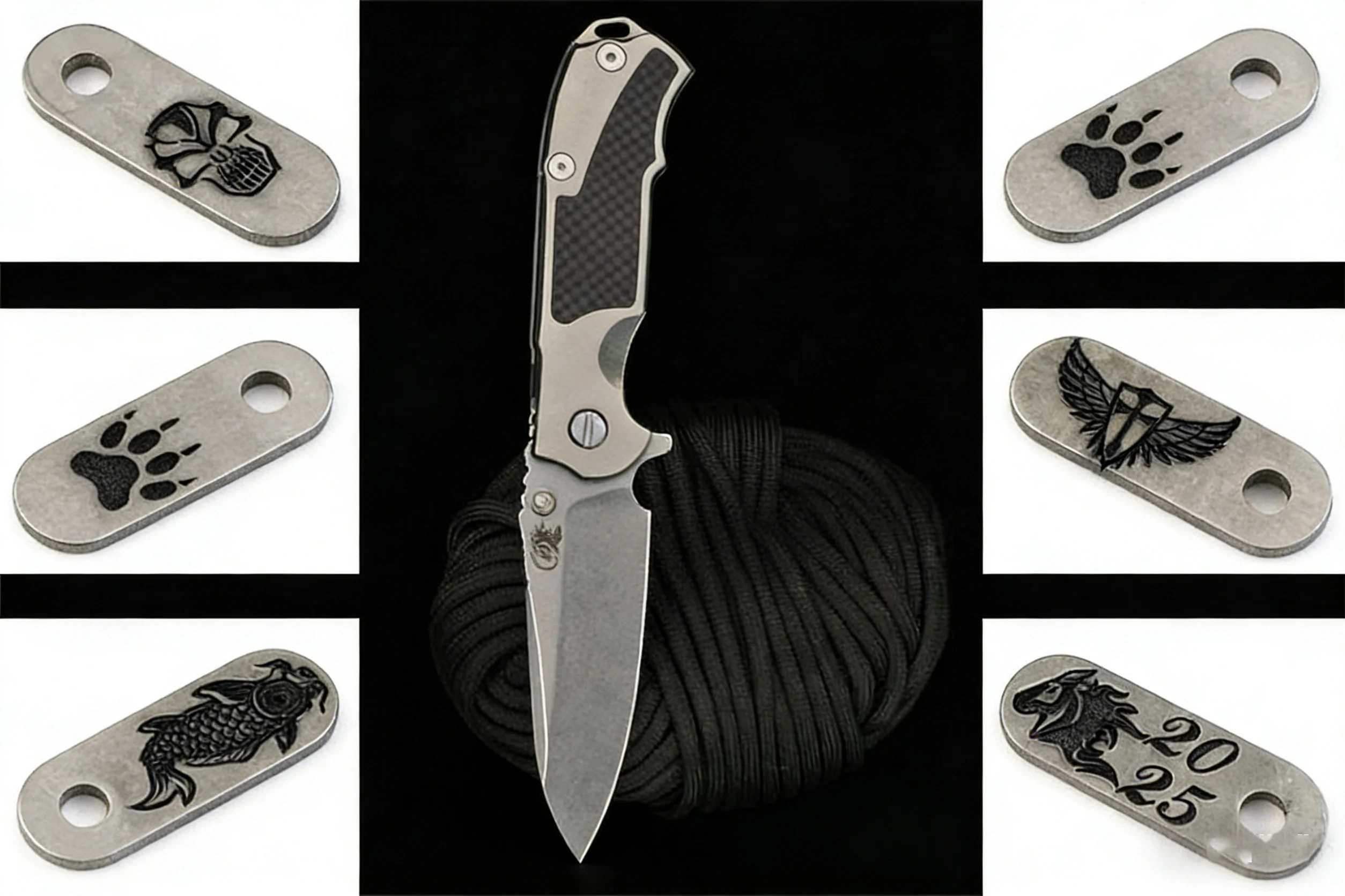 5 Types  Angel / Horse Head / Bear Claw / Carp Patterns Knife Titanium Back Clip FILLER TAB for Rick Hinderer XM18 XM24 Knives