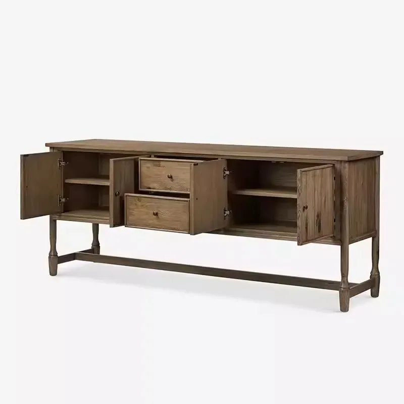 American Retro Solid Wood Buffet Cabinet Large Capacity Dustproof Storage for Entryway Living Room Home Bar