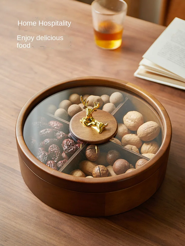 

Modern Solid Wood Candy Dried Fruit Box Light Luxury Household Living Room Round Square Coffee Table Melon Seeds Snack Dish