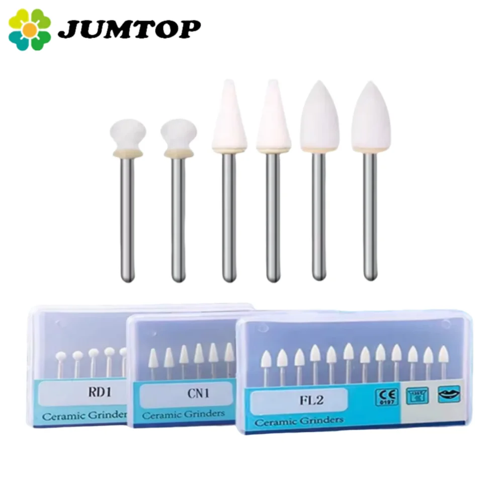 

12pcs White Stone FG Burs 1.6mm - Cone/Flame/Round Shapes for High Speed Handpiece Polishing