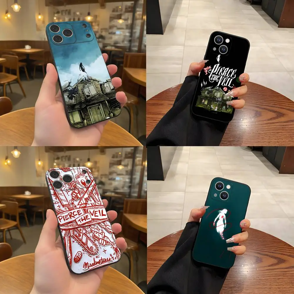 

P-Pierce The Veil Band Black Soft Cover Phone Case For iPhone 17,16,15,14,13,12,11,Pro,Max,Plus