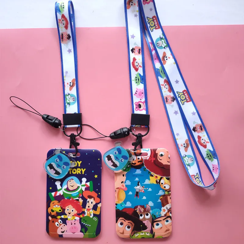 Nuovo Anime Toy Story Card Holder Kawaii Woody Buzz Lightyear Card Bag Cartoon Lotso Hanging Rope Card Holder regali per bambini