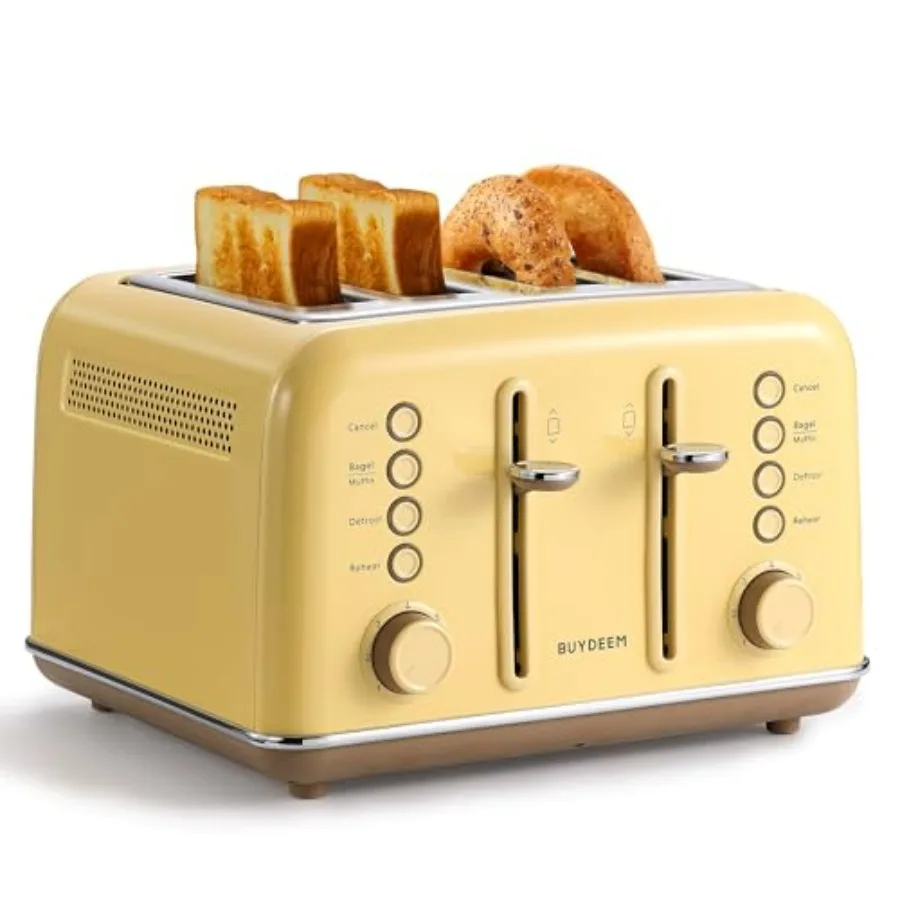 

Тостер DT640 Retro на 4 тоста с 7 уровнями обжарки, сверхширокими слотами 1,5 дюйма, из нержавеющей стали, с функциями разморозки и подогрева, для багелов и маффинов