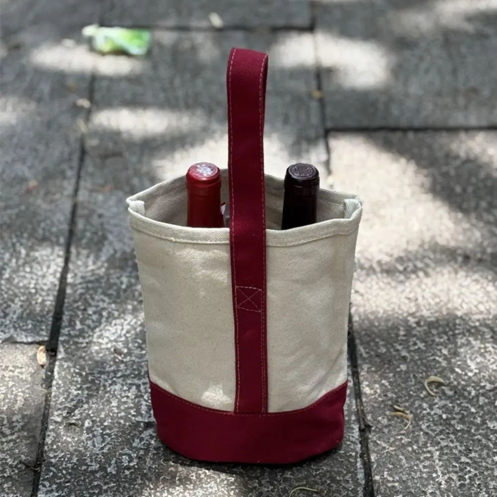 Travel Portable Double Bottle Wine Tote Bag Thickened Canvas Wine Bottle Carrier Versatile Resuable Bottle Tote Carrier Wedding