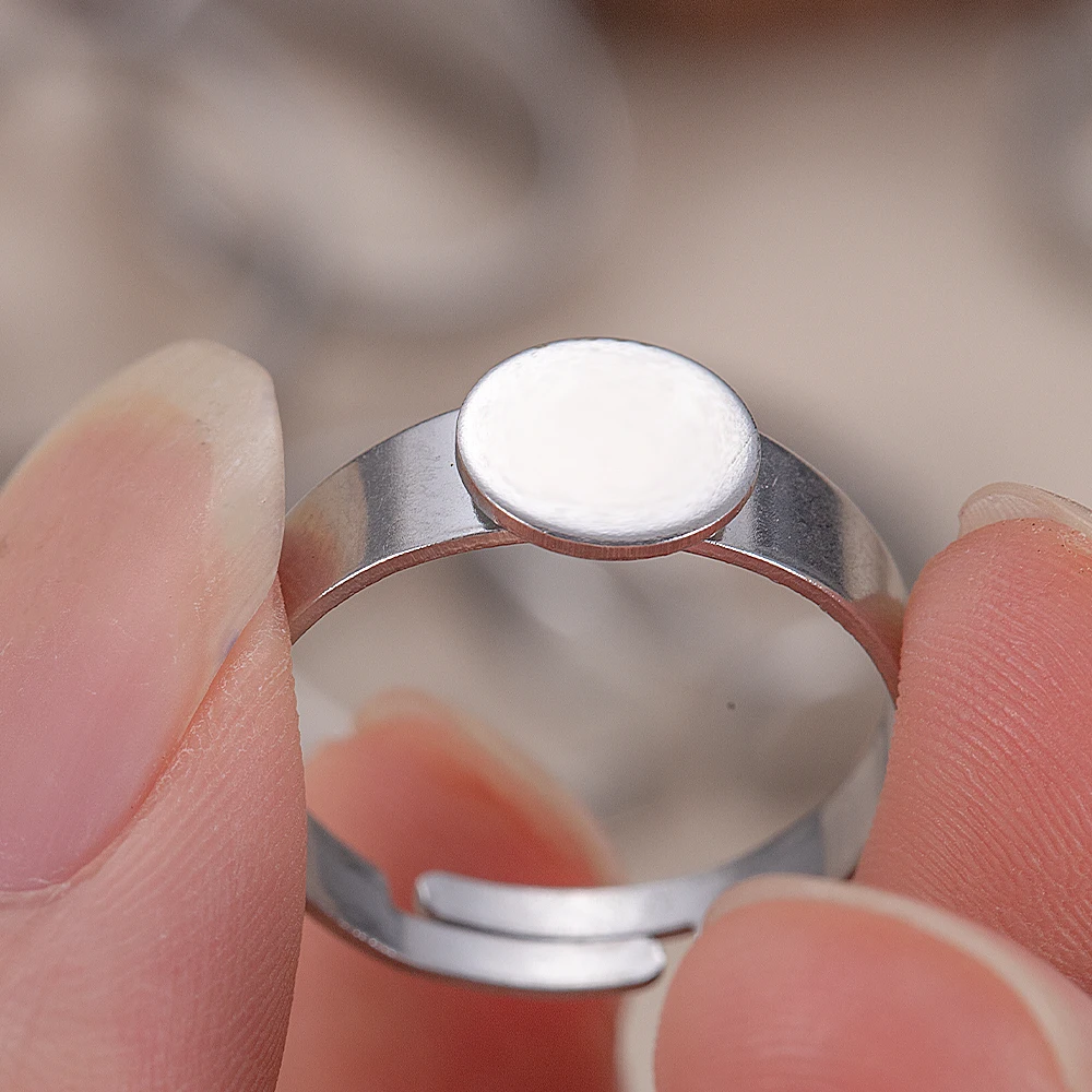 10pcs 8mm 10mm 12mm 14mm Stainless Steel Adjustable Ring Bezel Setting Blank Cabochons Base Tray for DIY Jewelry Making Supplies