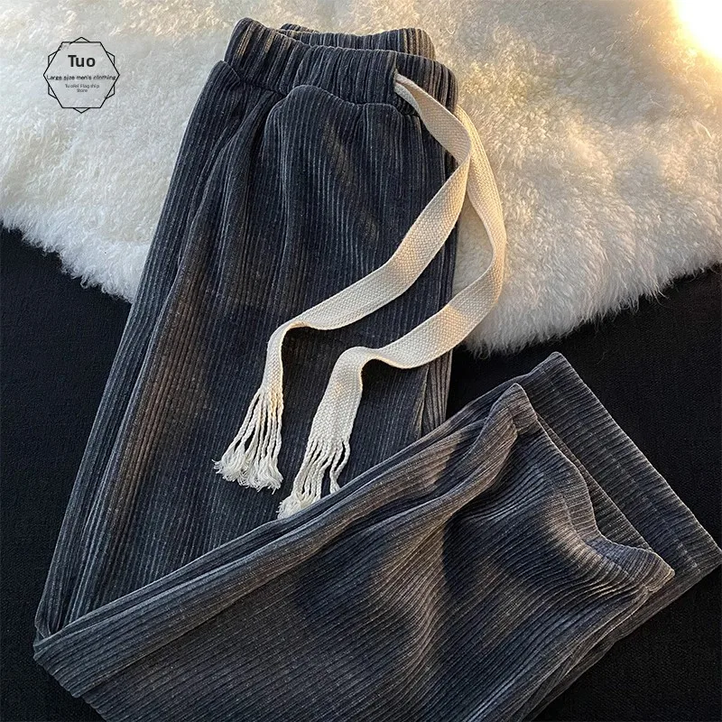 

Spring Autumn Corduroy Wide Leg Pants Men's Korean Sle Trendy Fce Lined Straight Loose Casual Long Trousers Couple