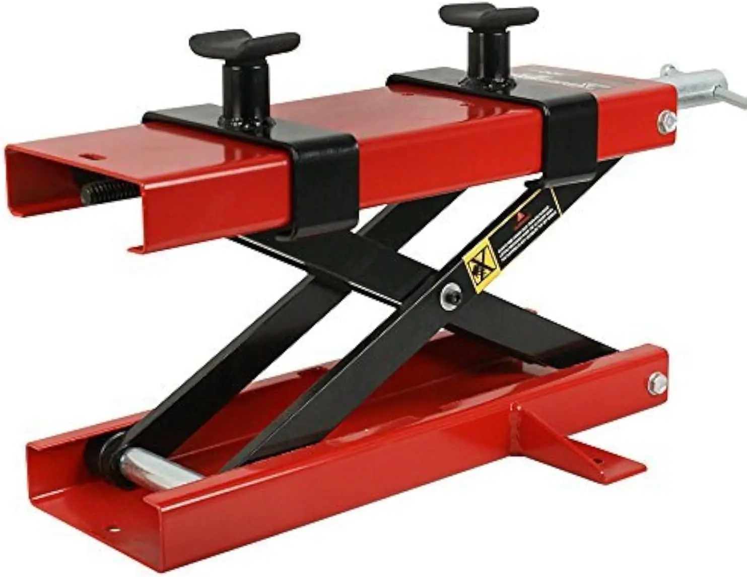 

Motorcycle Lift - Center Scissor Jack With Saddle & Safety Pin, 1100 LBS Capacity Steel Hoist Stand for ATVs, Dirt Bikes