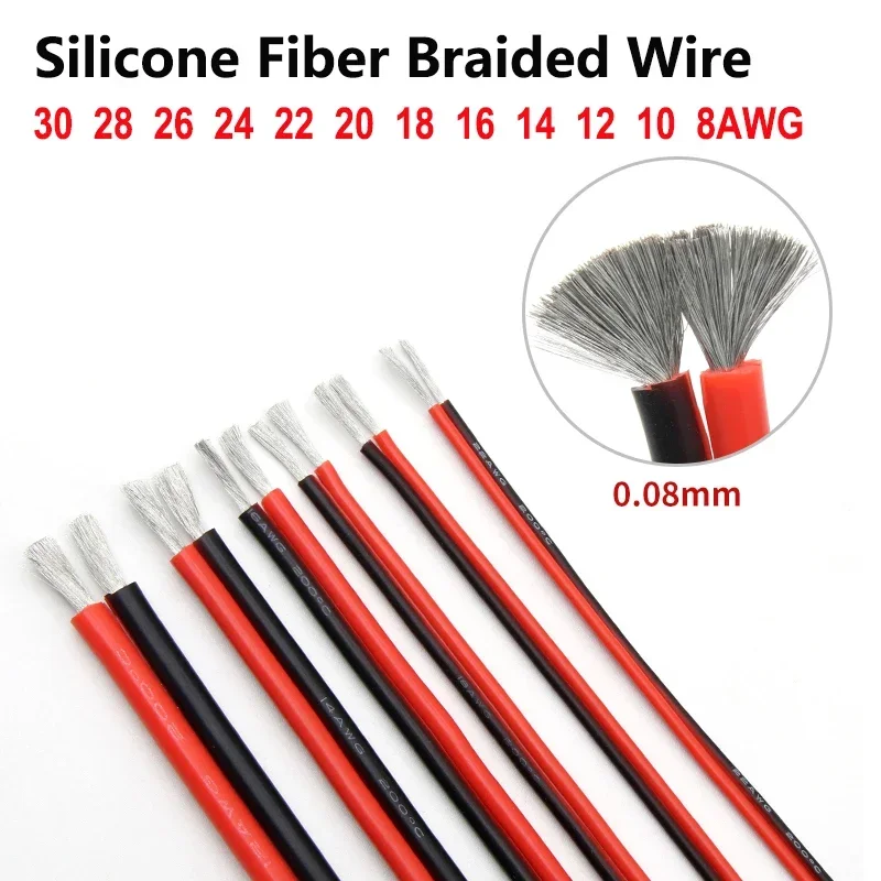 Copper Wire Soft Silicone Rubber Cable 30 28 26 24 22 20 18 16 14 12 10 8 AWG 2Pins LED Connector Flexible Line Silicone Wire