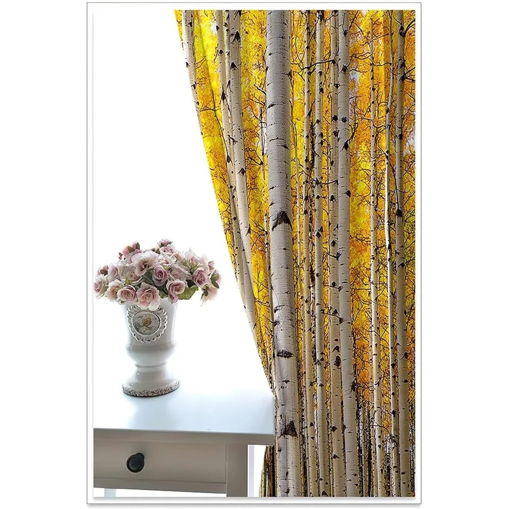 Beige pure gordijnen 96 voor slaapkamer, herfst boslandschap, 2 stuks, polyester materiaal, 96 W x 96 H (244 cm x 244 cm), ideaal voor