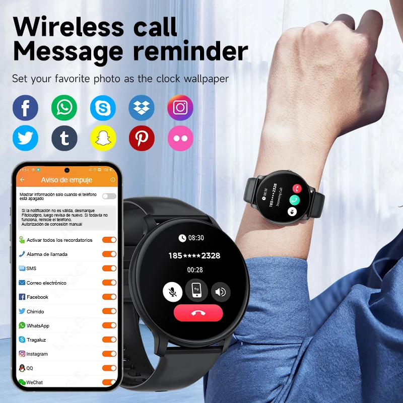LIGE New Smart Watch Wireless Charging Smartwatch Bluetooth Call Wristwatch Men Women Fitness Bracelet Custom Watch Face Watches
