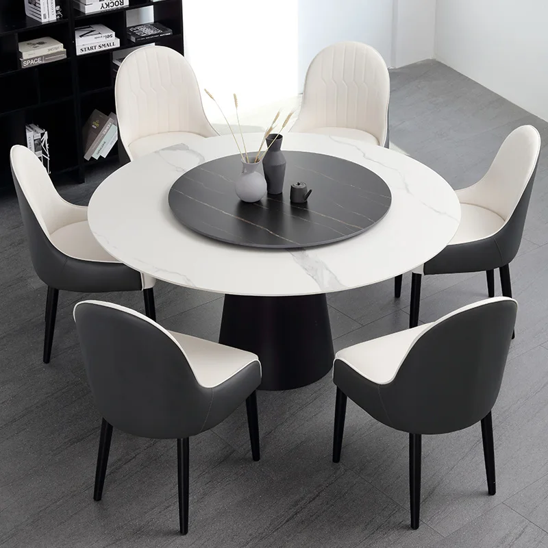 

Light luxury slate dining table and chair combination, modern simple home small apartment round dining table with turntable