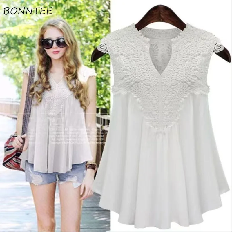

Мешковатые рубашки, женские кружевные топы с v-образным вырезом, летние повседневные удобные дышащие рубашки без рукавов, элегантные универсальные базовые рубашки