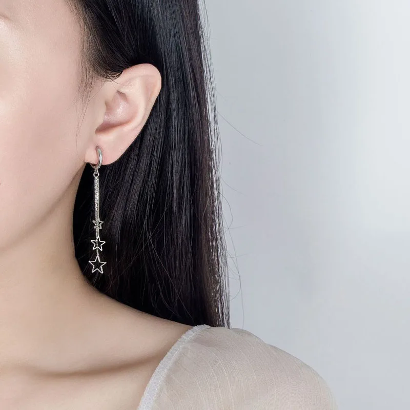 KOFSAC Elegant Popular Three Stars Hoop Earrings For Women 925 Sterling Silver Party Jewelry Beautiful Long Tassel Earring