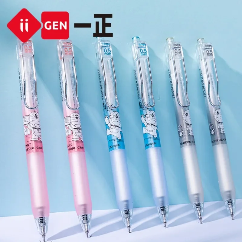 Iigen yizheng 6 pçs anime doraemon imprensa caneta gel preto kawaii feminino coração estudante escrita canetas esferográficas escritório escola papelaria