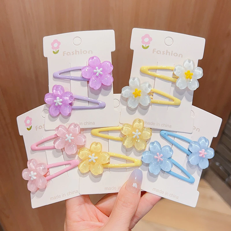 1Pairs Jelly Cherry Blossom Hair Clip Headwear Cute Girls BB Clip Sweet Side Bangs Clip Hair Accessories Flowers Hairpins