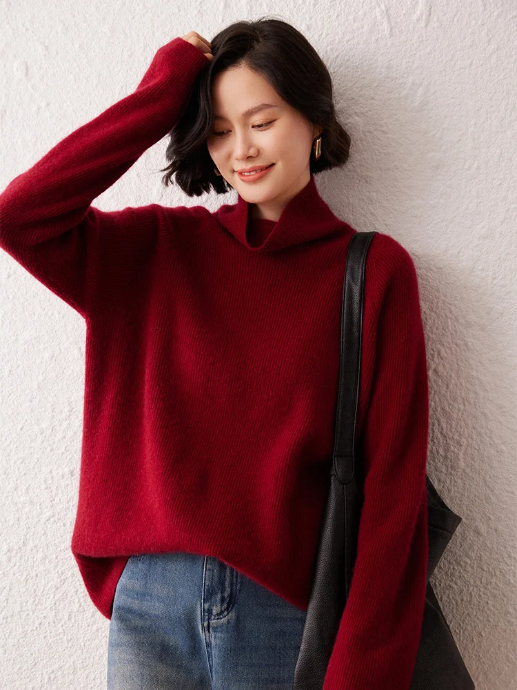 

Women's 100% Pure Cashmere Pullover Sweater High-end Soild Turtle Neck Loose Knitted Coat Autumn Winter Lazy Style Light Luxury