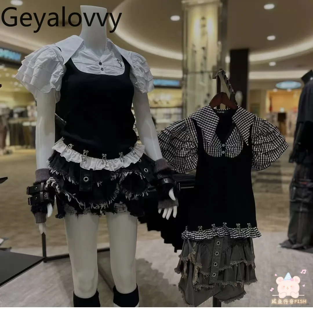 الأصلي اليابانية الجديدة القوس يطير الأكمام ثقافة فرعية الأصلي منقوشة قميص مزاجه التلبيب فقاعة قصيرة الأكمام بلوزة الفتيات