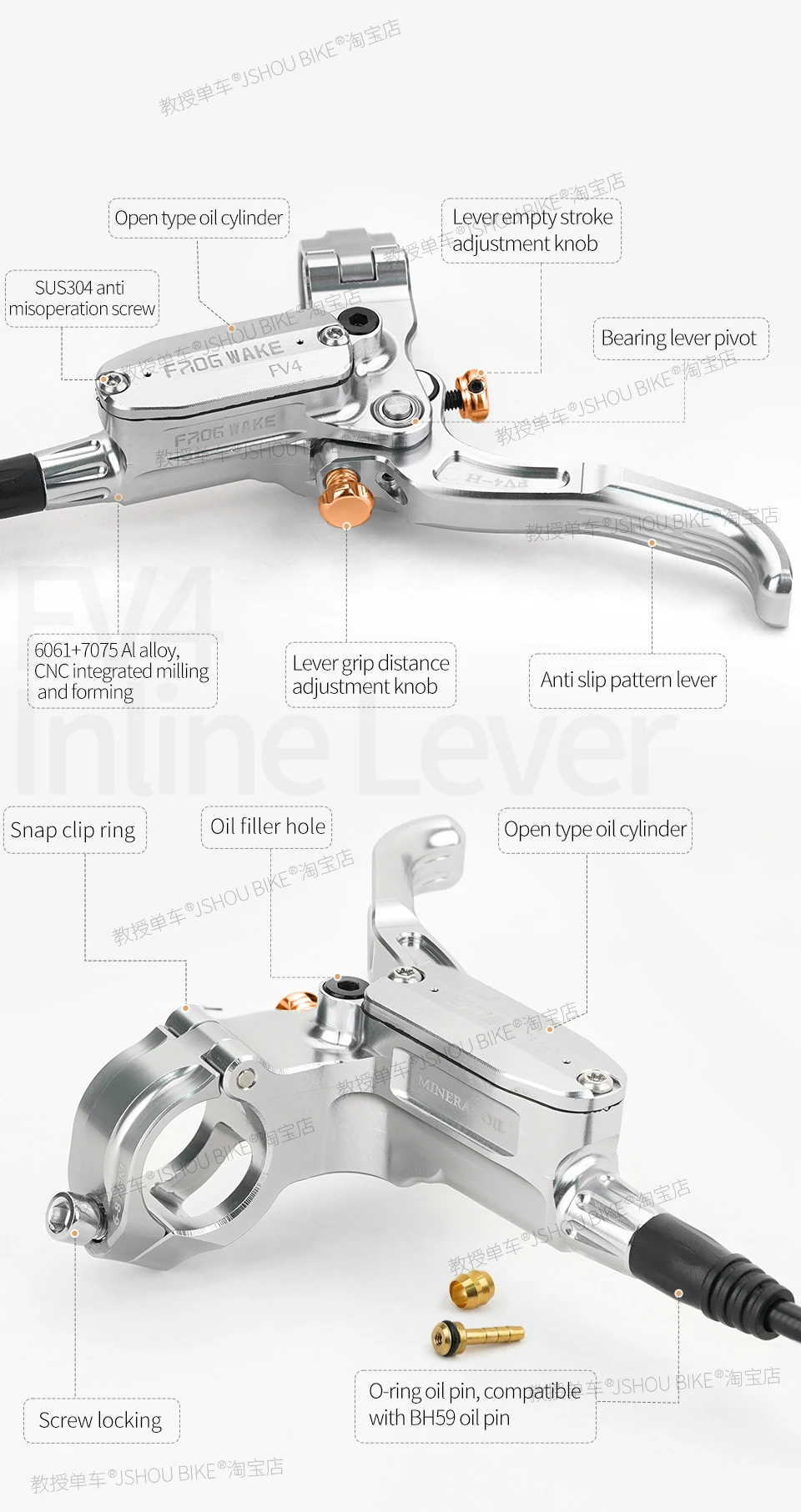 FROG WAKE FV4 RA Hydraulischer Bremshebel mit Verstellbarer Reichweite und Freier Hubanpassung, 6061 Al Mineralöl für MTB DH SUR-RON E-Bike – Detail 3