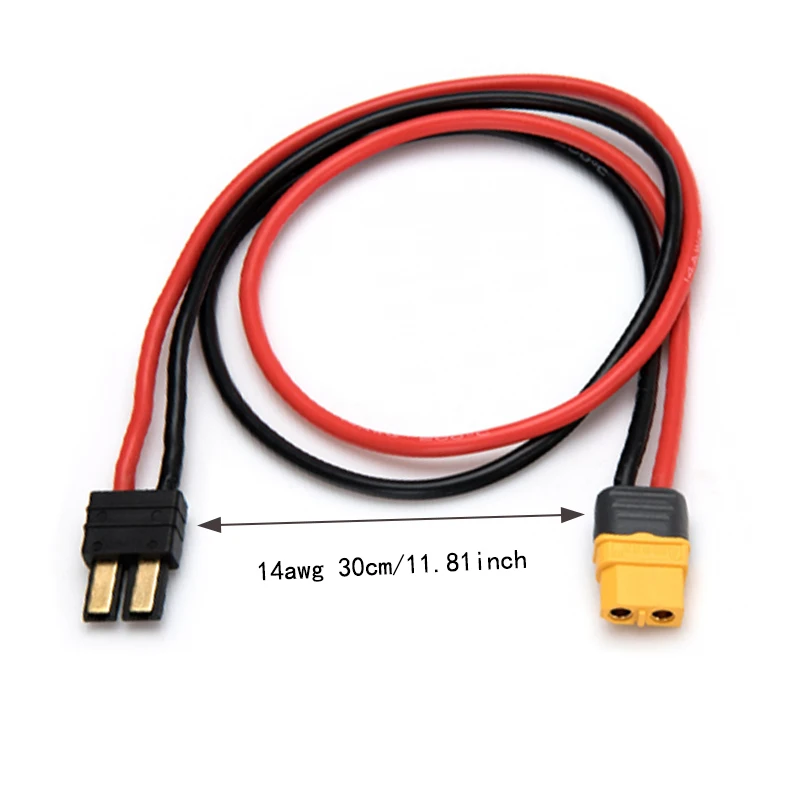 Kabel isi daya 2 buah TRX pria ke XT60H, kawat adaptor wanita 14awg 30cm untuk pesawat RC pengisi daya baterai perahu mobil Motor Esc