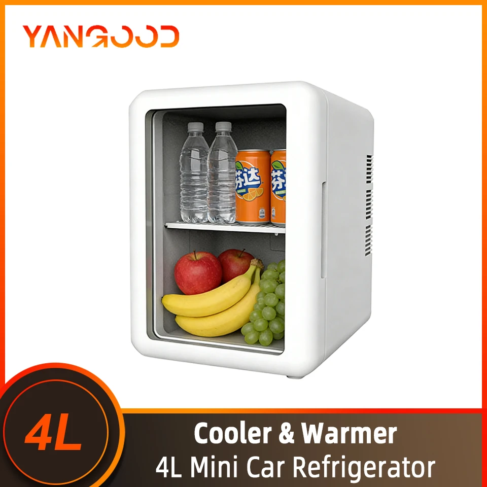 

6 Cans 4L Mini Skincare Fridge Transparent Door Compact Makeup Fridge For Cosmetics Drinks Home Office Car Travel Use
