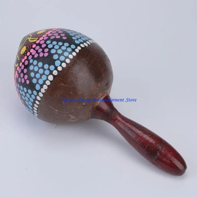 G7NF Wooden Coconut for Shell Sand Hammer Shaker with Beautiful Patterns Educational