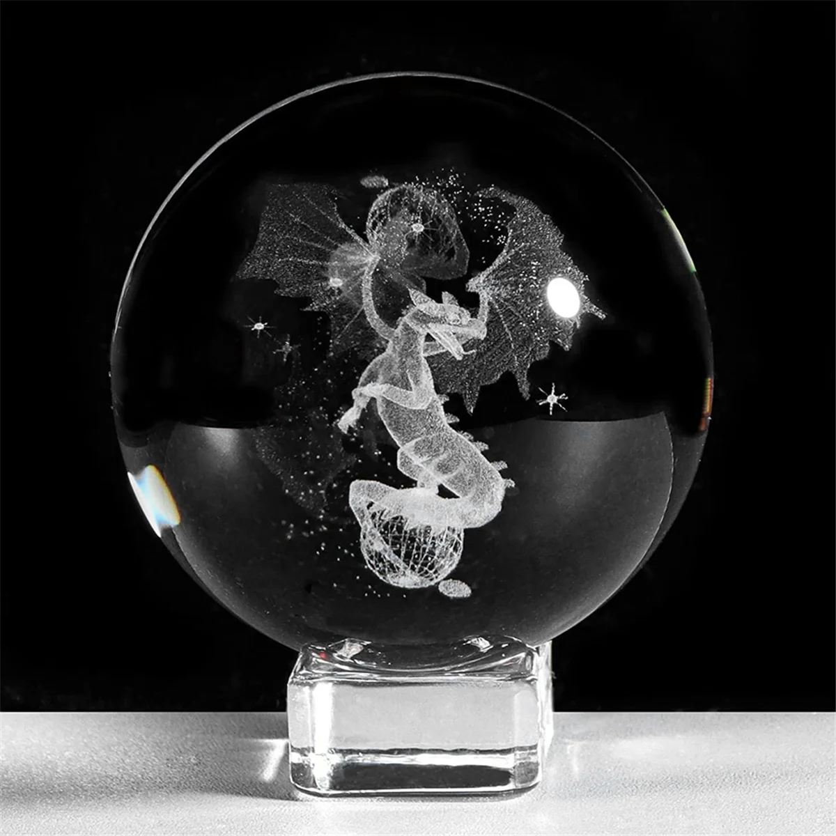 3D Laser Engraved Starry Crystal Decorative Ball Figurine 60mm Glass Sphere Paperweight with Stand Art Decor Crafts G