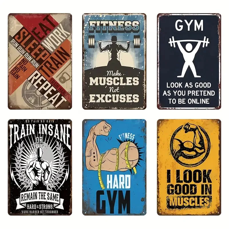 

[ДЖИТ]Фитнес-6 шт. Вдохновляющий настенный декор для фитнеса 20,32x30,48 см, подходит для домашнего спортзала, мужской ден, гаража, зоны упражнений, B
