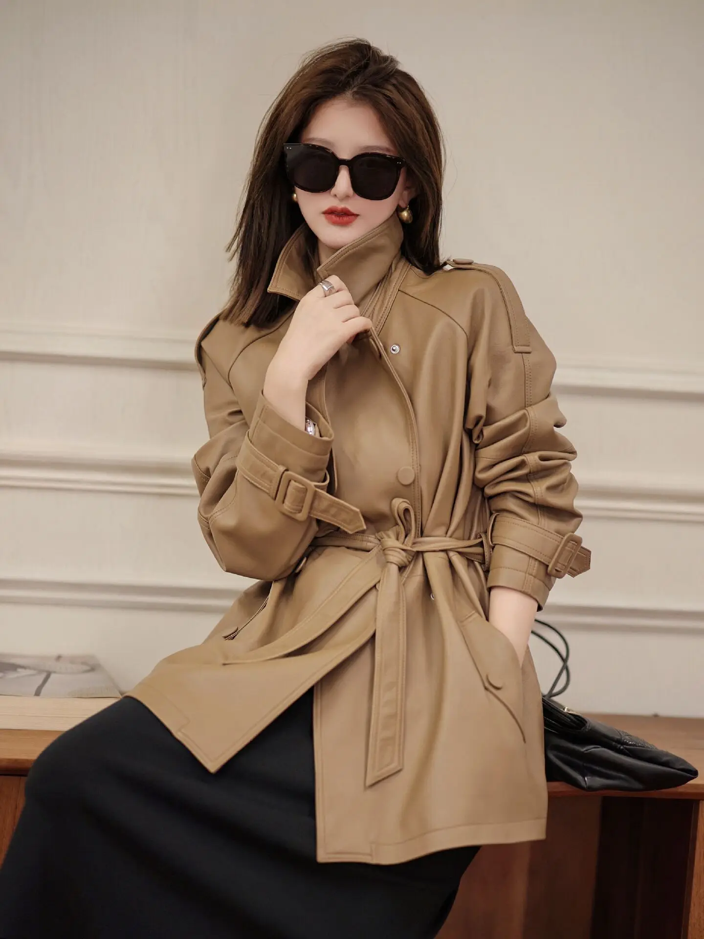 Seattle Finale Leather Trench Coat First Layer Sheepskin Leather Mid-length Temperament Coat Women's New