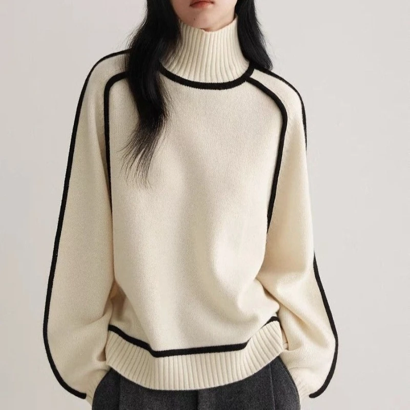 

New in Women's Sweater Fashion Semi-turtleneck with Rotator Sleeves Top Temperament Line Thread Bottoming Knitted Sweater Women