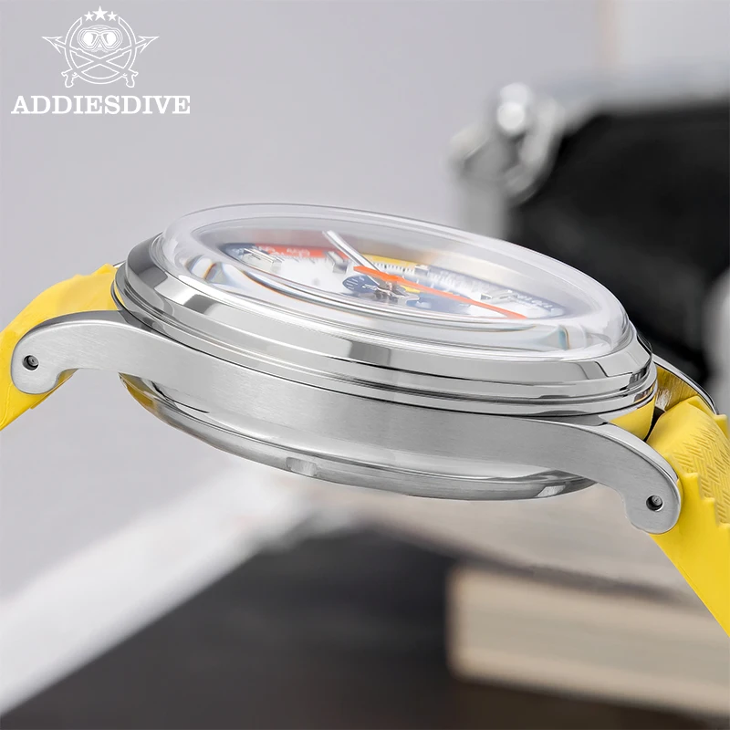 Reloj ADDIESDIVE de 38mm para hombre AD2529 BGW9 superluminoso 100m resistente al agua correa FKM movimiento VK64 reloj cronógrafo de cuarzo