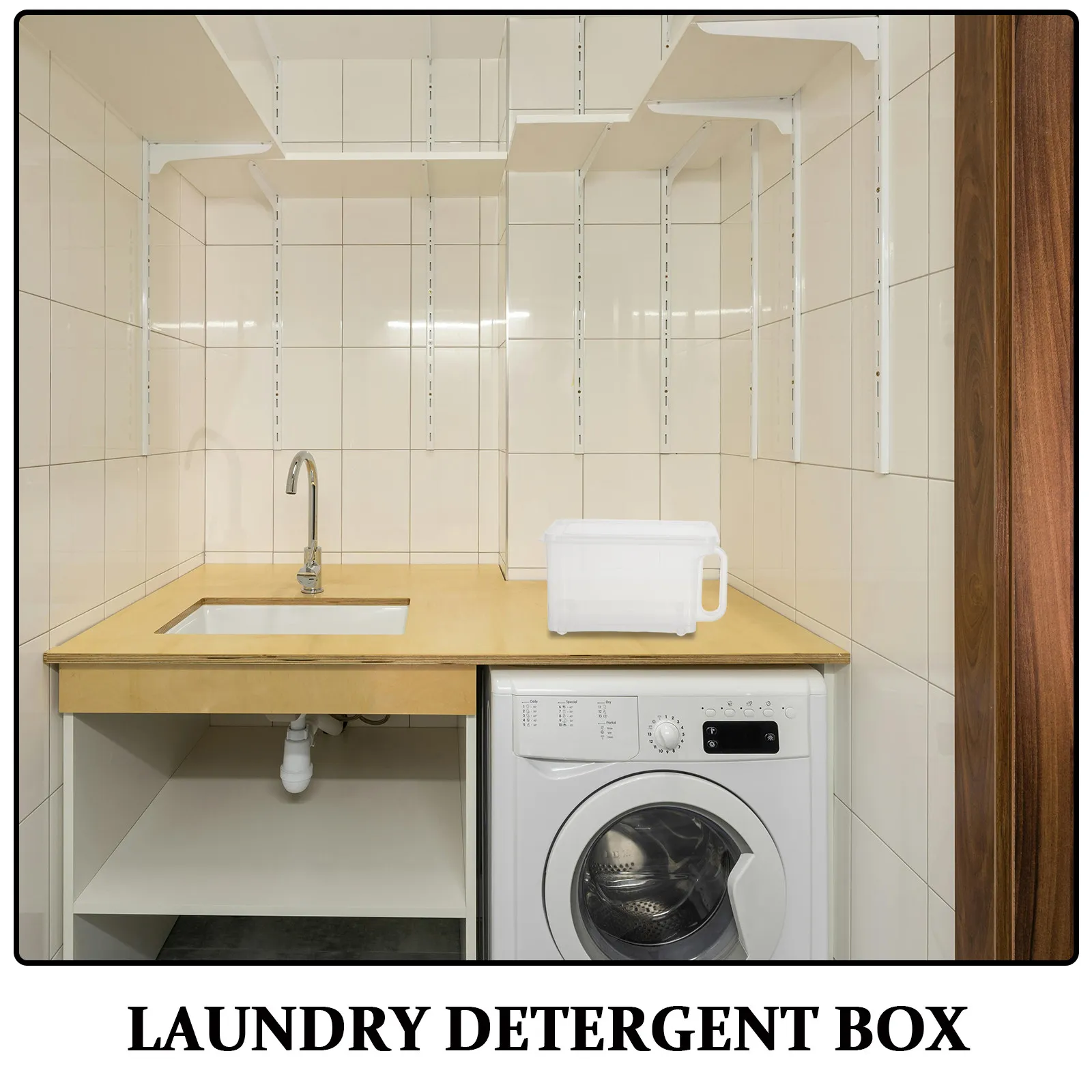 Laundry Detergent Container Plastic Powder Storage Bin Airtight Lid Dryer Sheet Holder for Washroom Organization 6.9x5.7x4.3 view 3