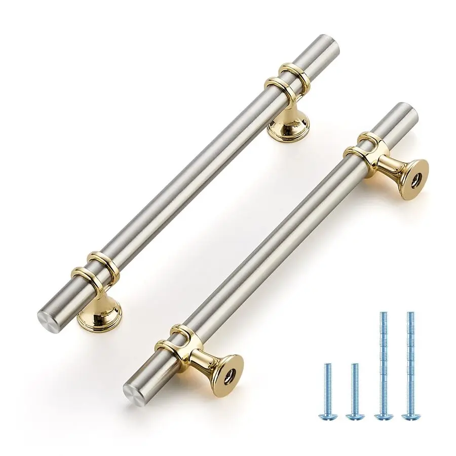 

Ручки для шкафов из никеля и матовой латуни, современные Т-образные ручки-рейлинги с межцентровым расстоянием 5 дюймов, декоративная фурнитура для шкафов и комодов